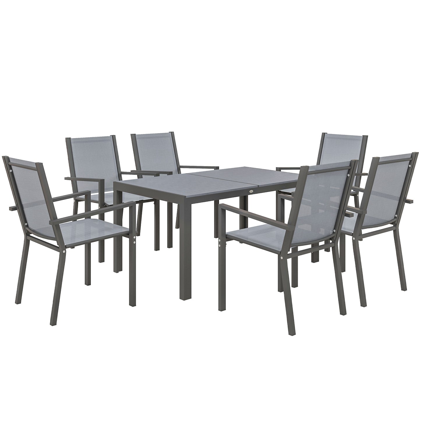 Photo of Outsunny Seven-Piece Garden Dining Set, with Plastic Wood-Top Table - Grey in Grey colour on a white background