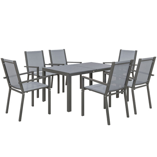 Photo of Outsunny Seven-Piece Garden Dining Set, with Plastic Wood-Top Table - Grey in Grey colour on a white background