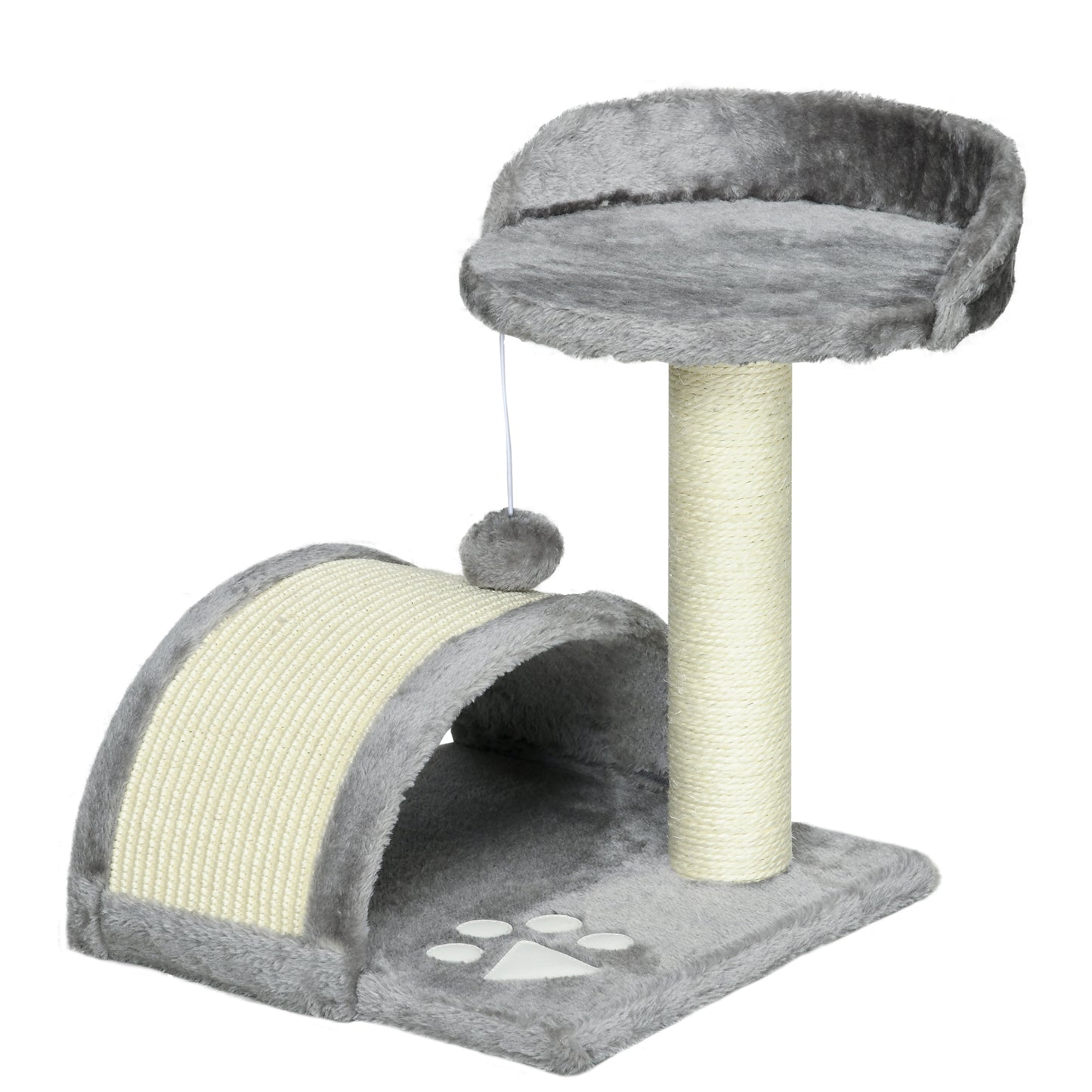 Photo of PawHut Cat Tree, Kitten Scratcher Activity Centre, with Sisal Scratching Post, Toy Ball - Grey in Grey colour on a white background