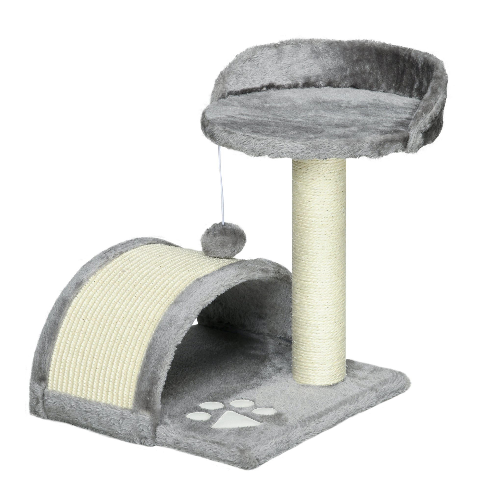 Photo of PawHut Cat Tree, Kitten Scratcher Activity Centre, with Sisal Scratching Post, Toy Ball - Grey in Grey colour on a white background