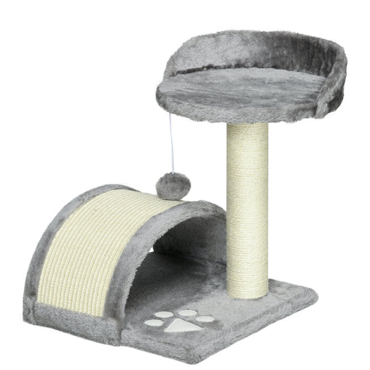 Photo of PawHut Cat Tree, Kitten Scratcher Activity Centre, with Sisal Scratching Post, Toy Ball - Grey in Grey colour on a white background