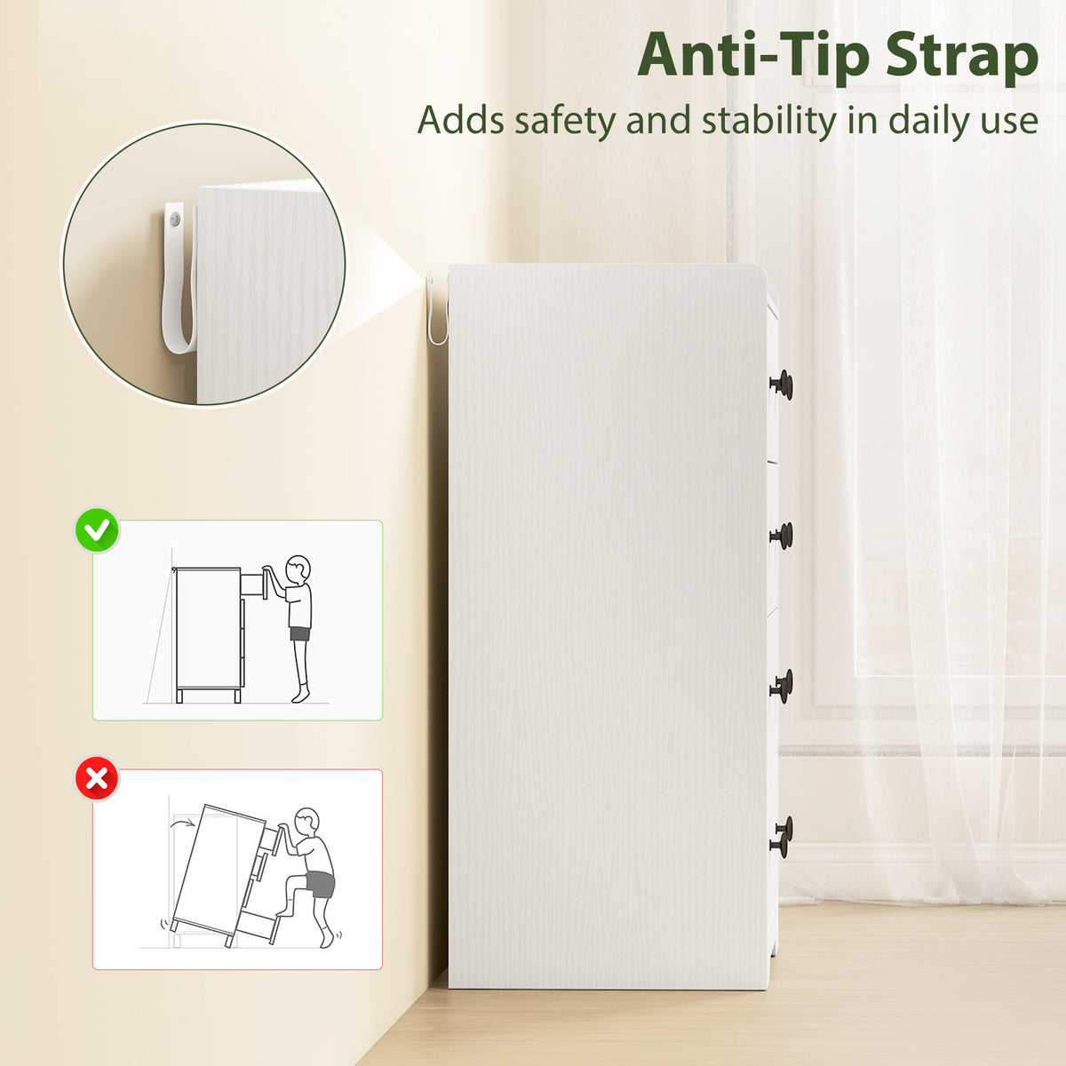 HOMCOM 4 Drawer Chest of Drawers, Modern Dresser for Bedroom, Storage Cabinet for Living Room Entryway, White Wood Effect