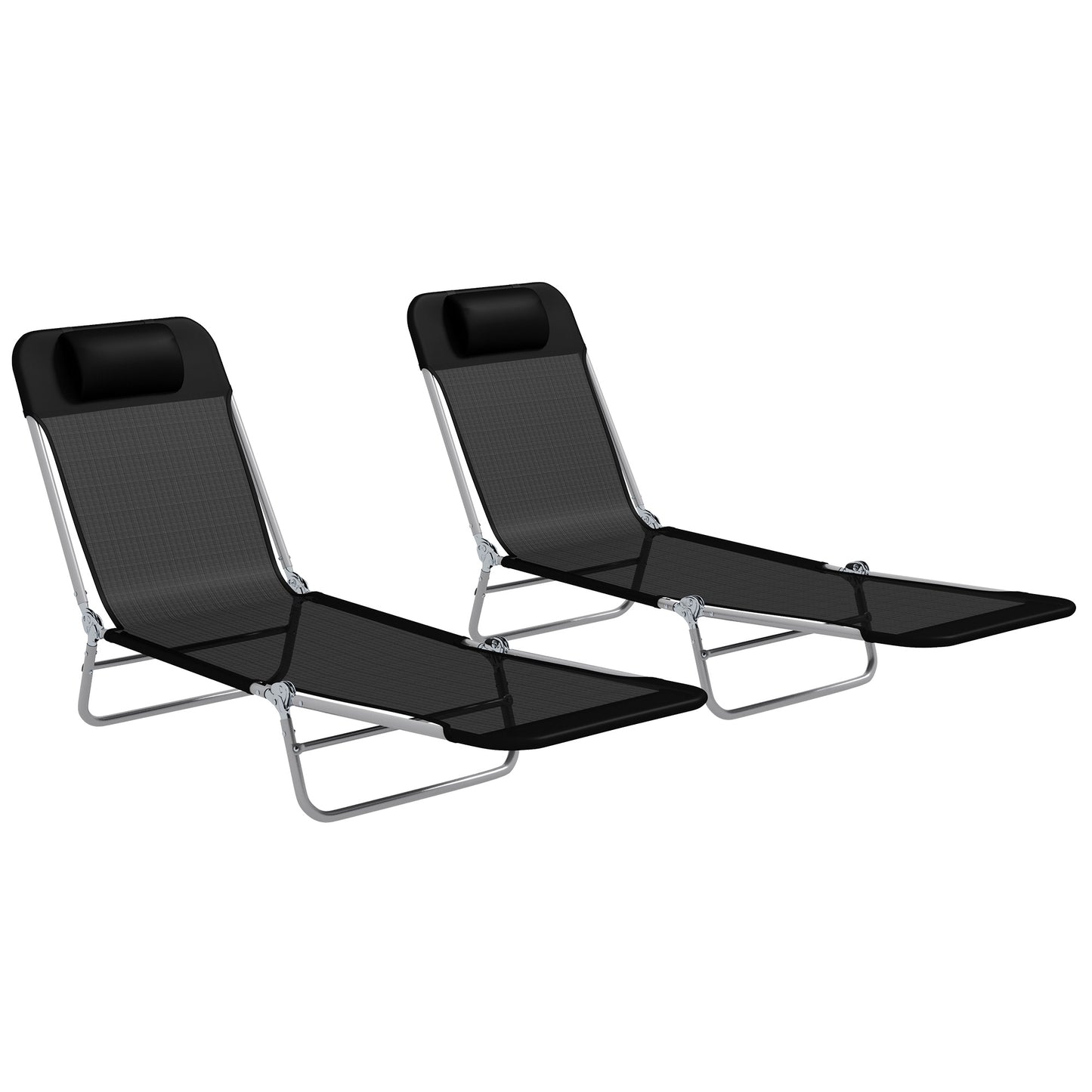 Photo of Outsunny Set of Two Steel Frame Sun Loungers, with Reclining Backs - Black in Black colour on a white background