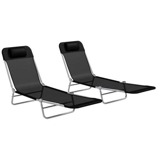 Photo of Outsunny Set of Two Steel Frame Sun Loungers, with Reclining Backs - Black in Black colour on a white background