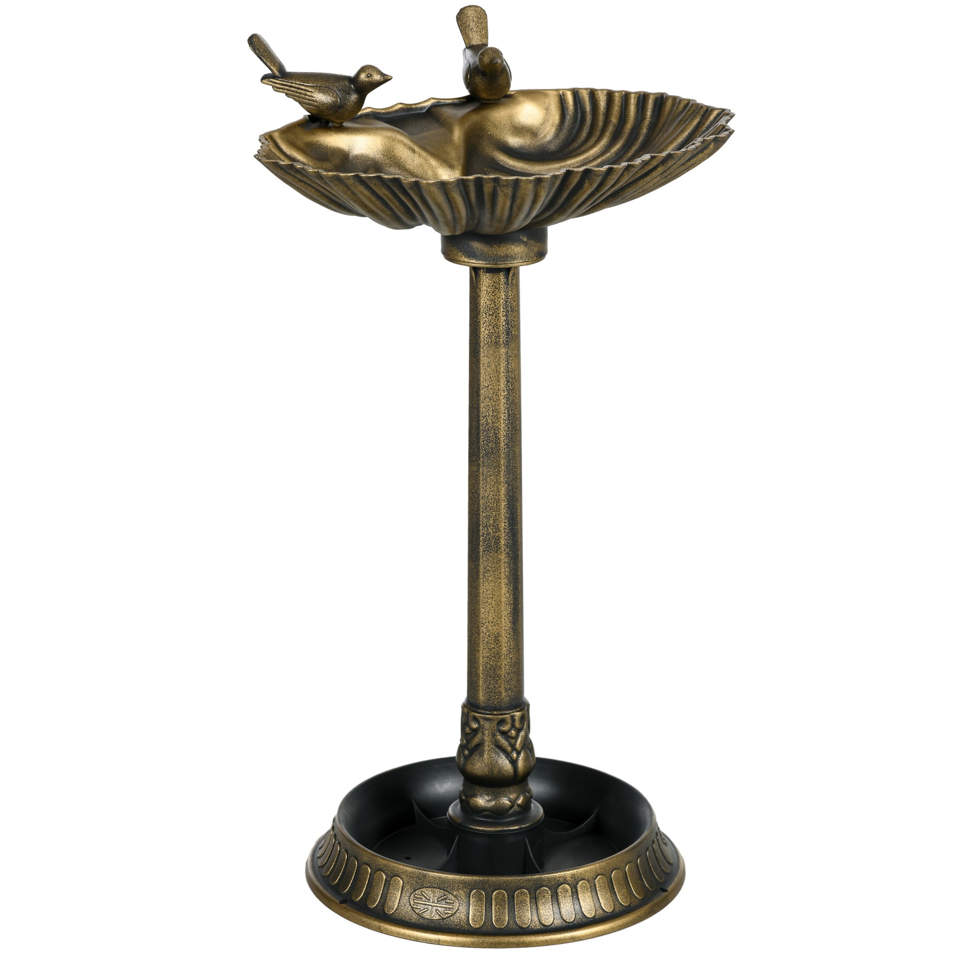 Photo of Outsunny 81cm Tall Bird Bath with 2 Decorative Birds, Vintage Style Birdbath with Flower Planter Base, Bird Bath Bowl for Garden, Bronze Tone in Tone colour on a white background