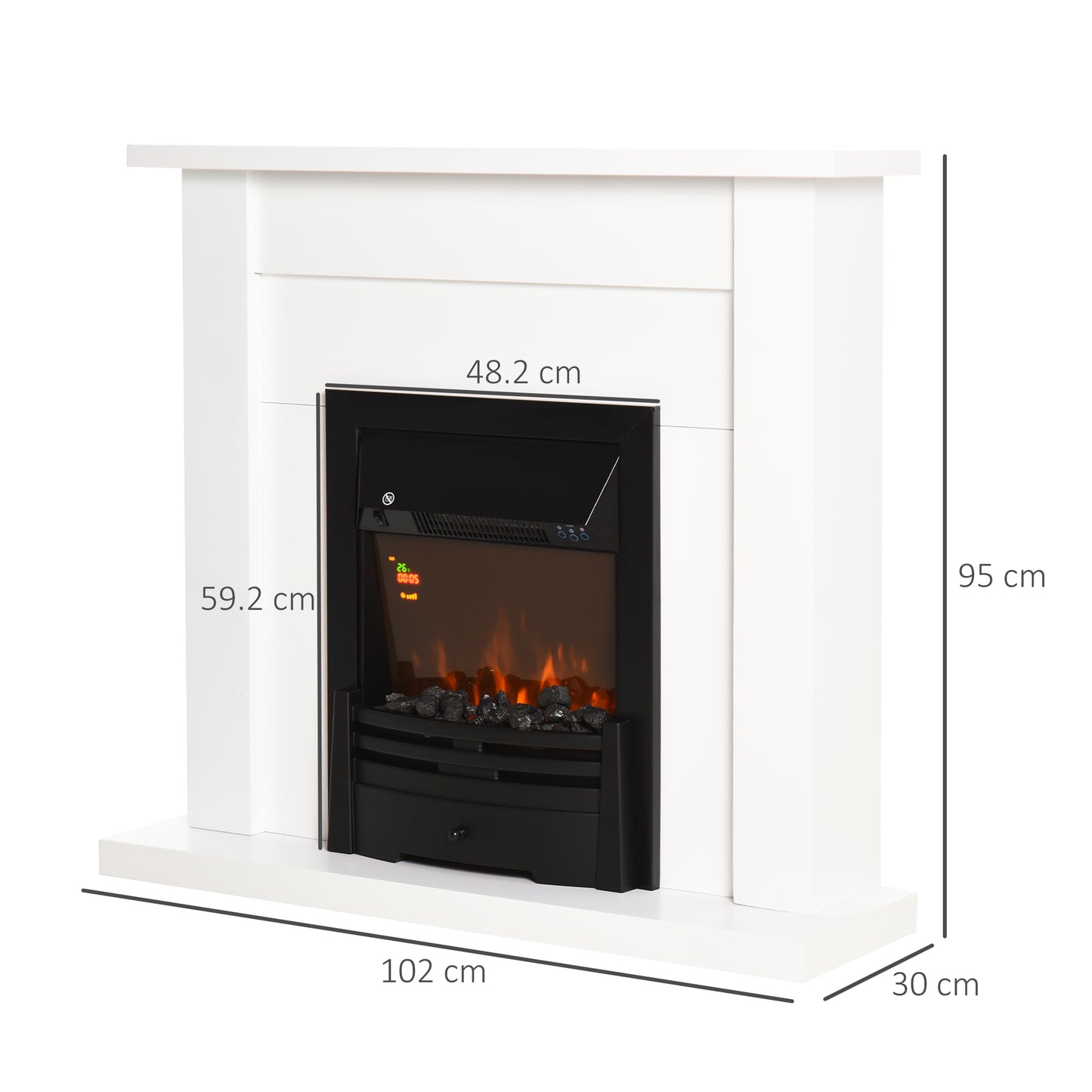 HOMCOM 40" Electric Firplace Suites & Mantelpiece w/LED Flames Remote Marble Stone Modern Curved Surround Intelligent Safe Tempered Glass Adjustable Thermal 1000W/2000W