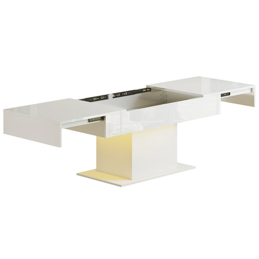 Photo of HOMCOM Extendable Coffee Table with LED Lights and Storage - High Gloss White in White colour on a white background