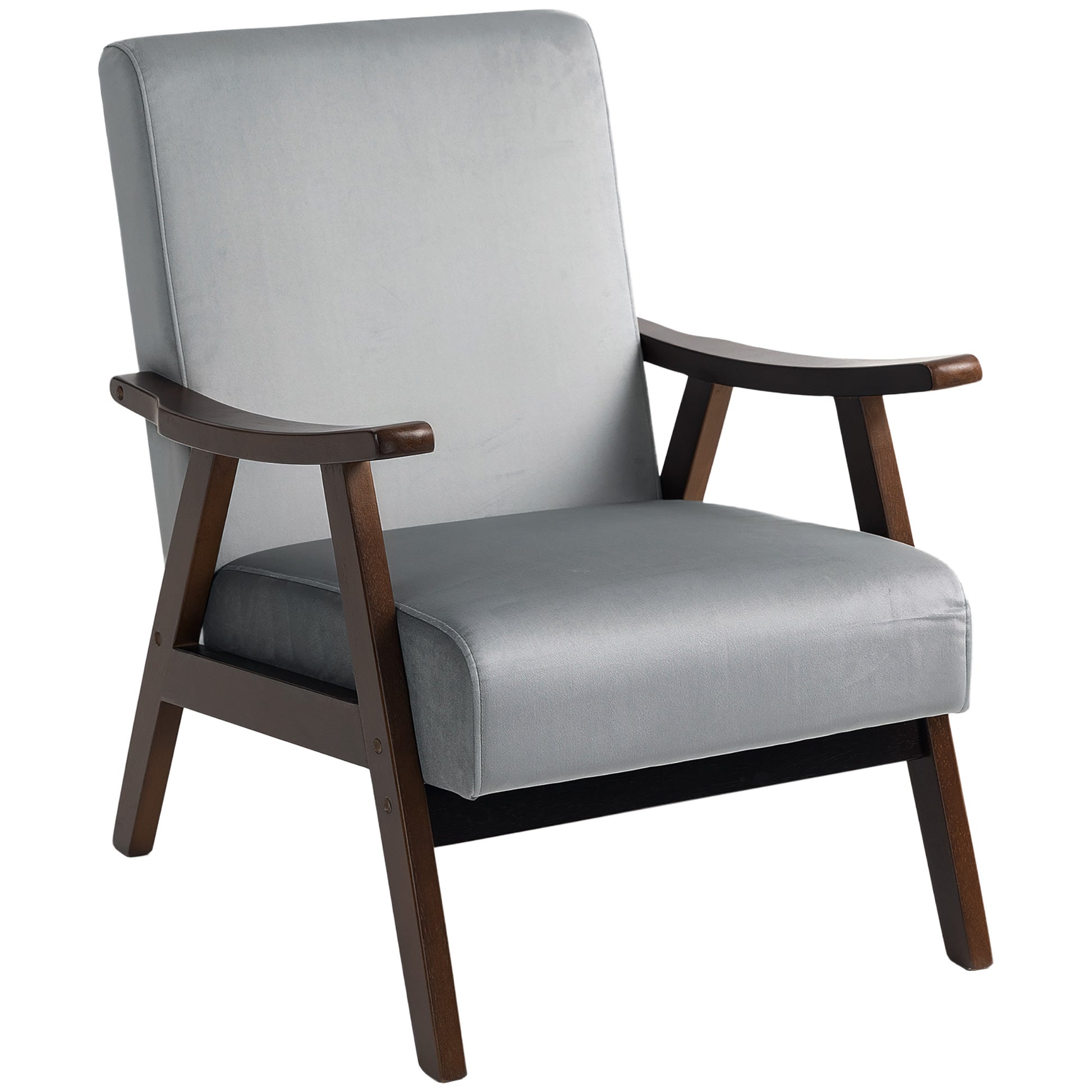 Photo of HOMCOM Nordic Accent Chair, Upholstered Velvet Armchair with Solid Wood Frame and Soft Thick Padded for Living Room, Bedroom, Grey in Grey colour on a white background