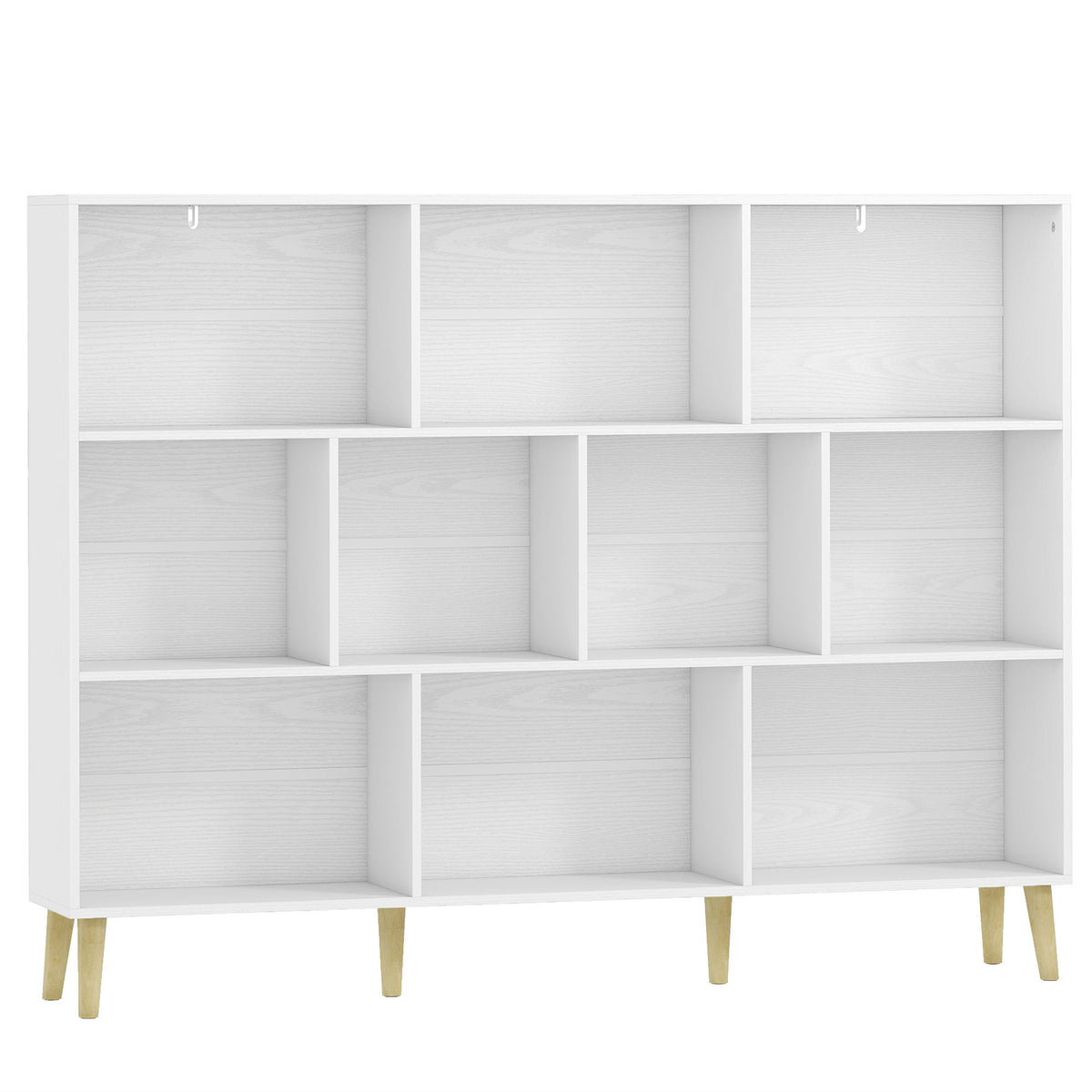 Photo of HOMCOM 10-Cube Bookcase, 3-Tier Book Shelf with Solid Wood Legs, 140 cm Modern Bookshelf with Anti-Tip Kit for Bedroom, White in White colour on a white background