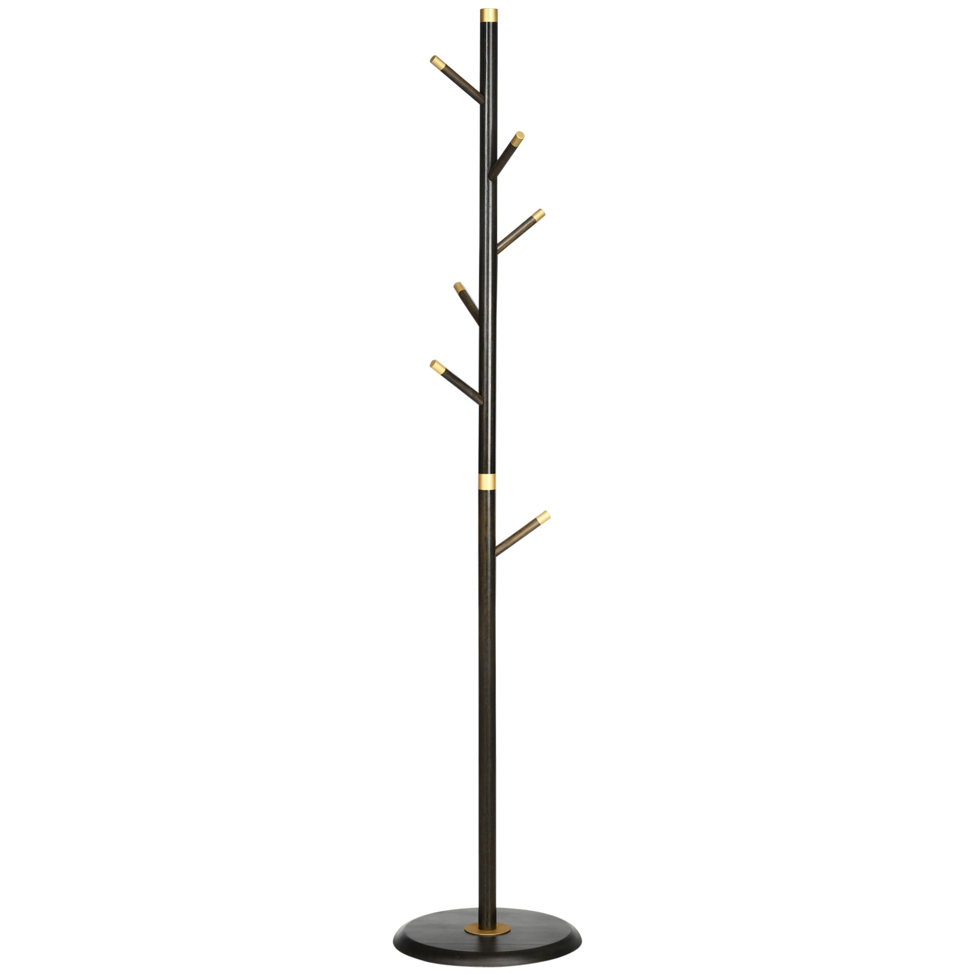 Photo of HOMCOM Vintage Coat Rack Stand Freestanding Hall Tree with 6 Hooks Bamboo Frame for Entryway Hallway Bedroom Walnut in Walnut colour on a white background