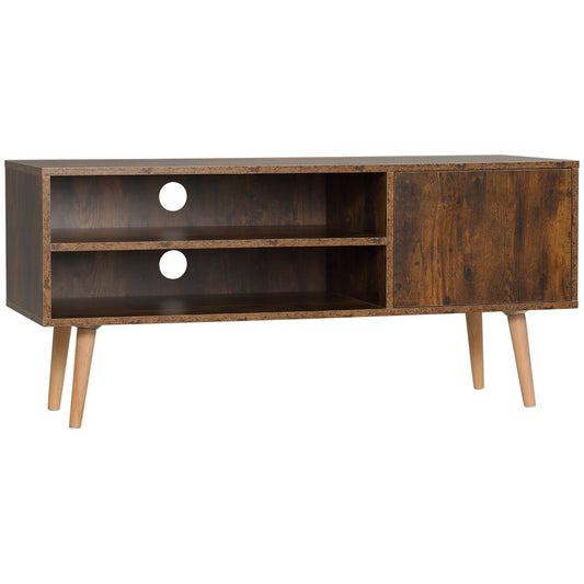 Photo of HOMCOM TV Stand Cabinet up to 55 Inches, TV Unit with Single Door and Open Shelves, Cable Holes for Living Room, Bedroom, Brown in Brown colour on a white background