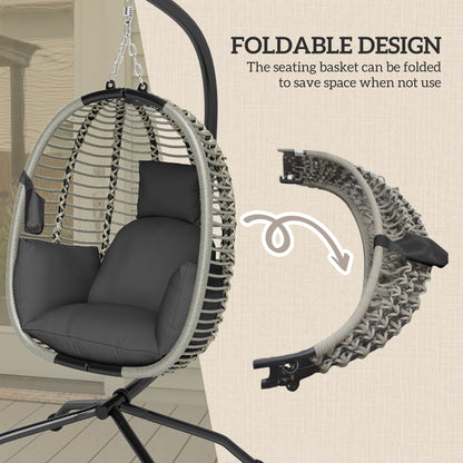 Outsunny hanging egg chair with foldable woven basket and padded seat