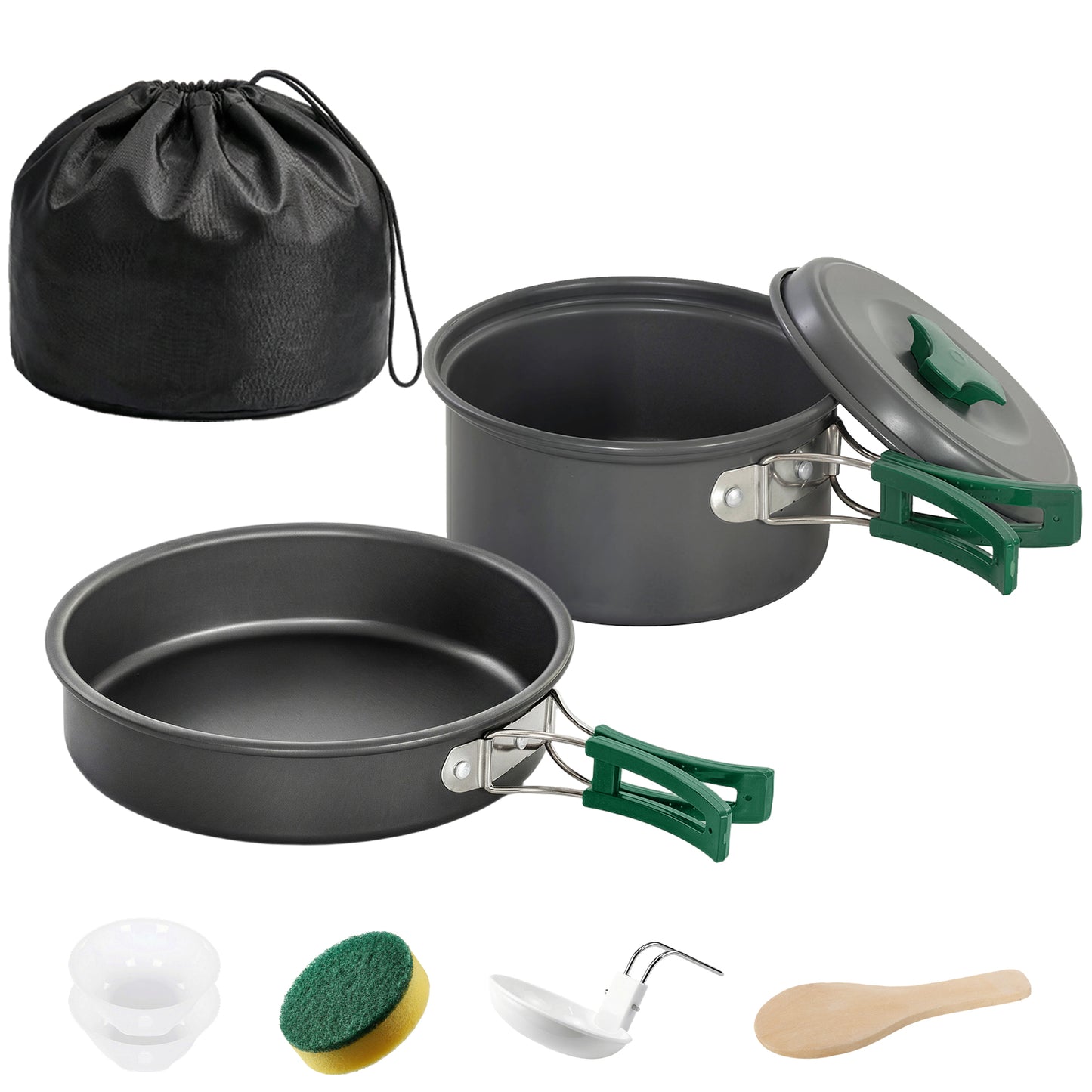 Photo of Outsunny Camping Cookware Set, 8-Piece Ultralight Camping Cooking Kit with Anti-Scald Handles, Grey in Grey colour on a white background