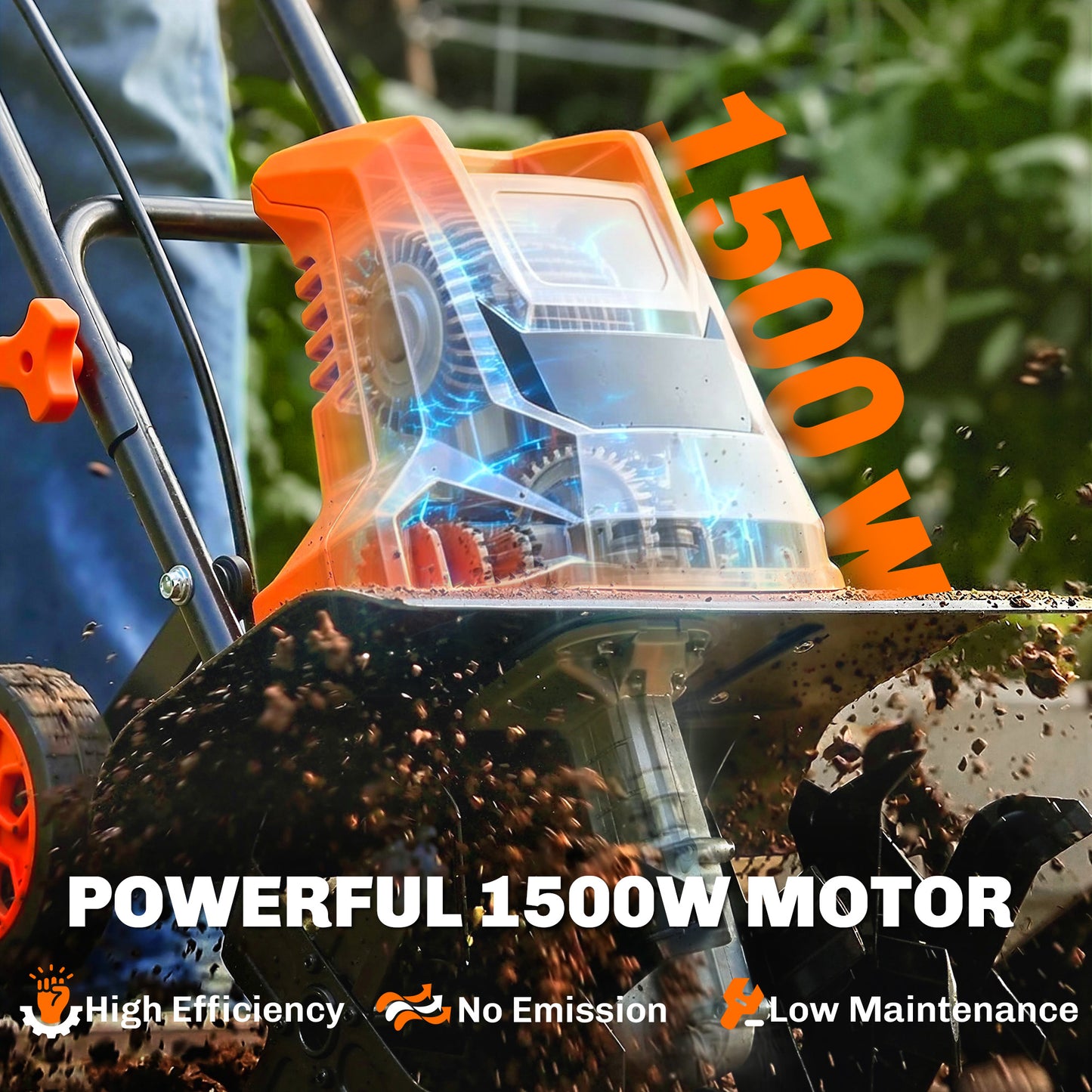 Outsunny 1500W Electric Garden Tiller w/Foldable Handle, 40cm Working Width, 20cm Tilling Depth, 6 Blades, 2 Adjustable Wheels