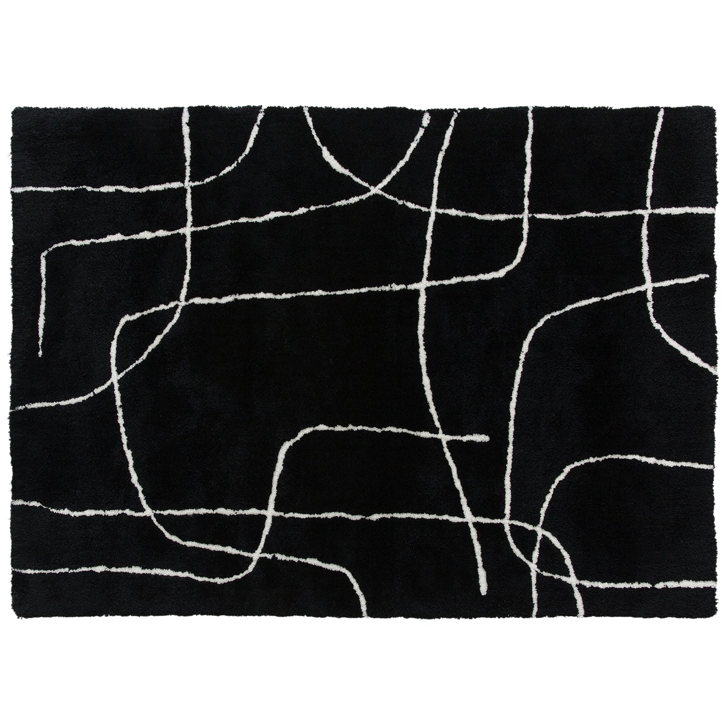 Photo of HOMCOM Modern Fluffy Area Rug, Geometric Pattern Washable Rug, Soft High Pile Floor Carpet for Living Room, Bedroom, Dining Room, Home Office, 170 x 120 cm, Black in Black colour on a white background