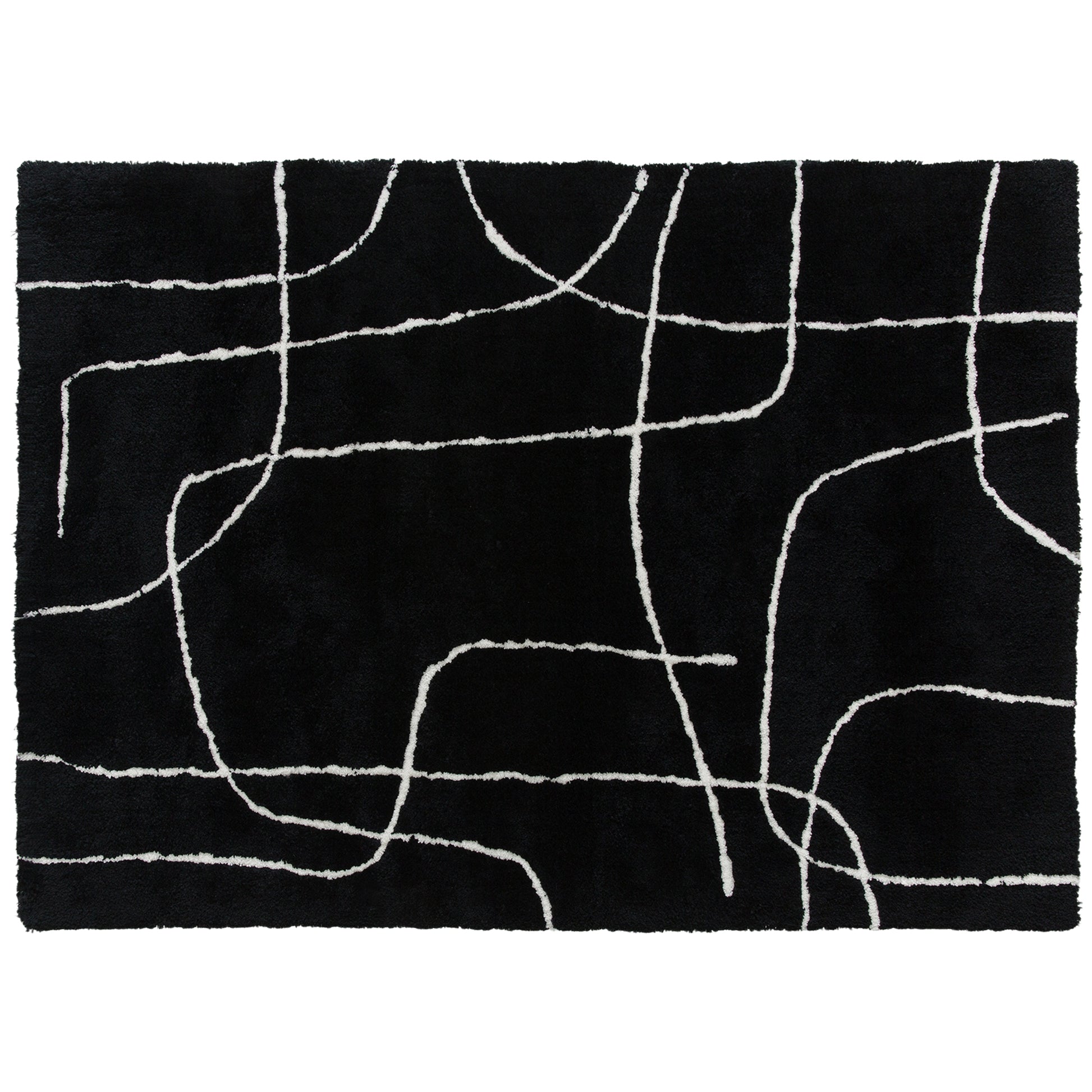 Photo of HOMCOM Modern Fluffy Area Rug, Geometric Pattern Washable Rug, Soft High Pile Floor Carpet for Living Room, Bedroom, Dining Room, Home Office, 170 x 120 cm, Black in Black colour on a white background