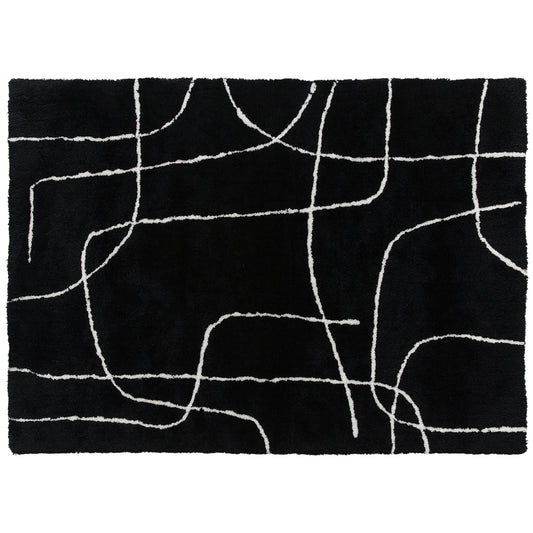 Photo of HOMCOM Modern Fluffy Area Rug, Geometric Pattern Washable Rug, Soft High Pile Floor Carpet for Living Room, Bedroom, Dining Room, Home Office, 170 x 120 cm, Black in Black colour on a white background