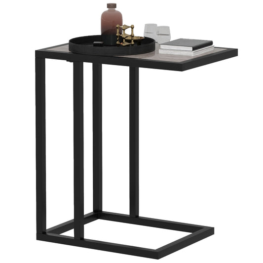 Photo of HOMCOM C Shape Bedside Table w/Metal Frame Marble-Effect Top Sofa Narrow Snack End Table for Living Room, Grey in Grey colour on a white background