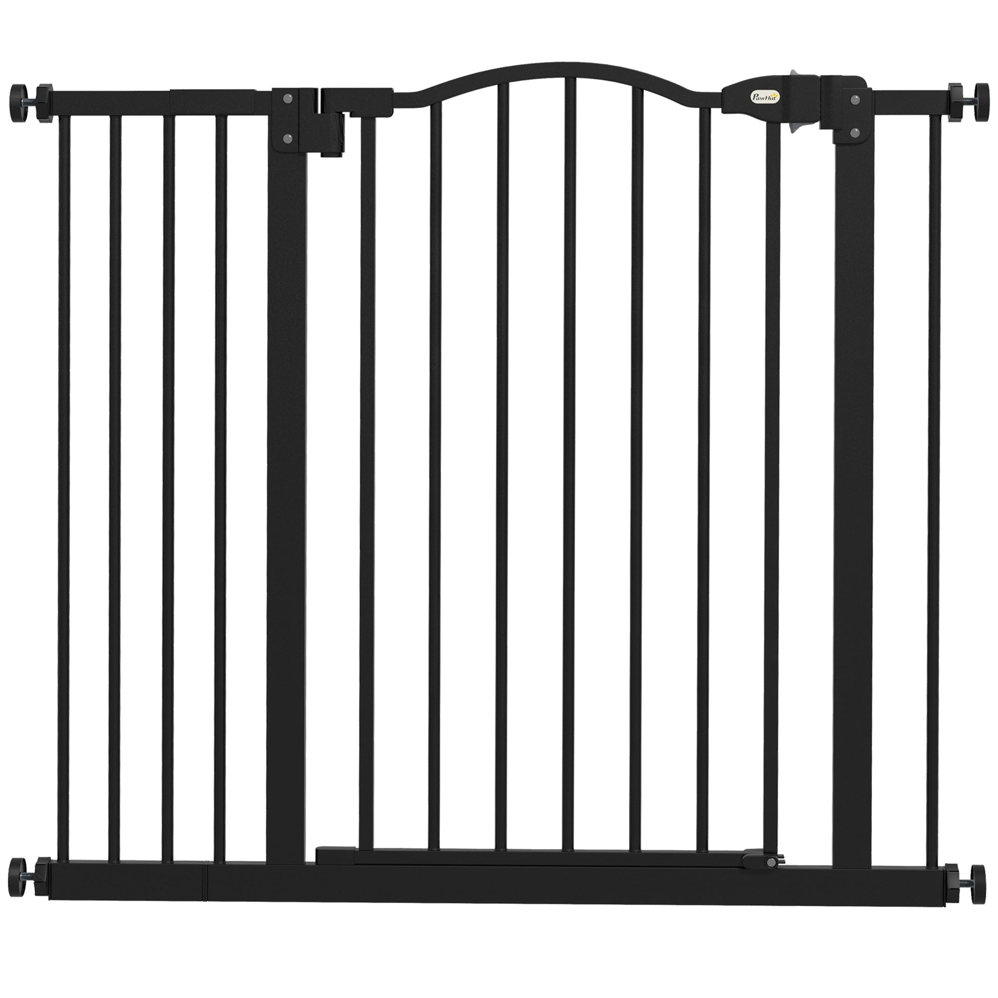 Photo of PawHut Metal 74-94cm Adjustable Pet Gate Safety Barrier w/ Auto-Close Door Black in Black colour on a white background