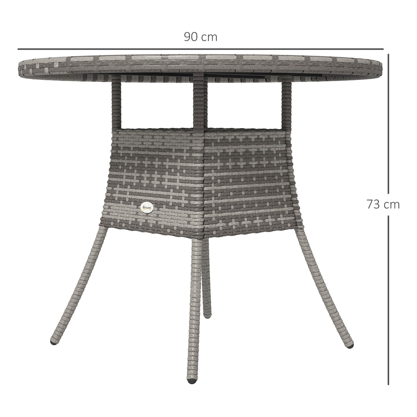 Outsunny 90 cm Wood-Effect Rattan Garden Table - Grey