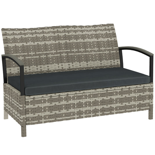 Photo of Outsunny 125L Garden Storage Bench, 2 Seater PE Rattan Outdoor Bench Storage Box with Padded Cushion, Dark Grey in Grey colour on a white background