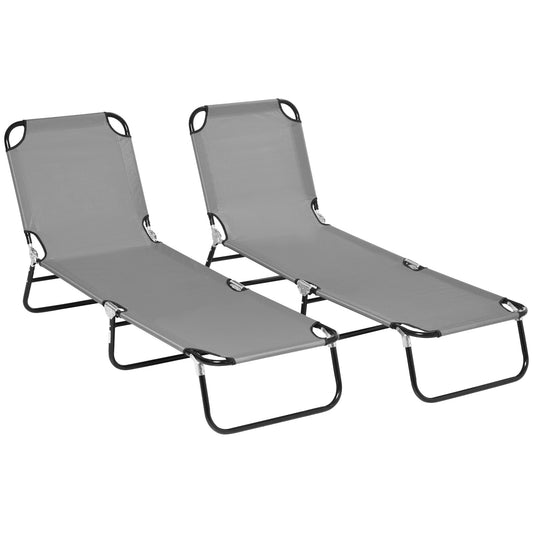 Photo of Outsunny Folding Sun Loungers Set of 2, Outdoor Day Bed with 5-Position Adjustable Backrest, Portable Recliner Garden Chairs with Breathable Mesh for Beach, Patio, Dark Grey in Grey colour on a white background
