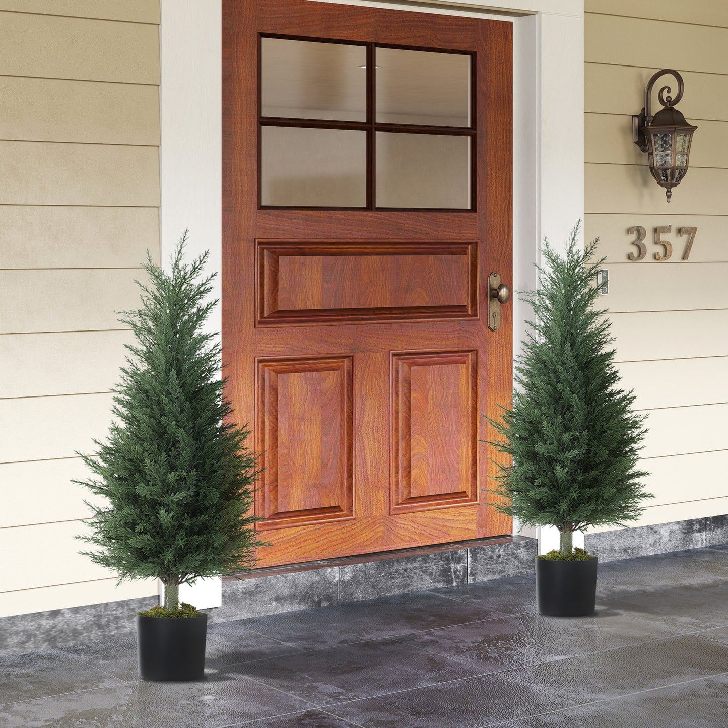 HOMCOM Artificial Cypress Tree, 90 cm Fake Cypress Tree with Plastic Pots, UV-Resistant Faux Plants for Garden Front Porch Decoration, 2 Pack