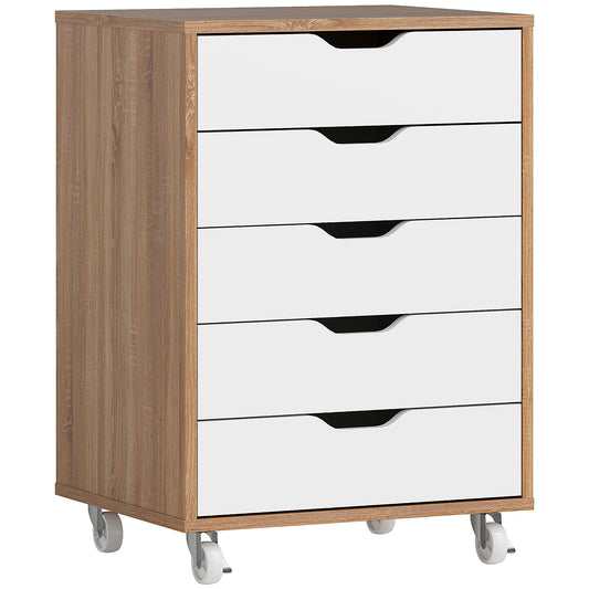 Photo of Vinsetto Five-Drawer Filing Cabinet, with Wheels - Oak Brown in Brown colour on a white background