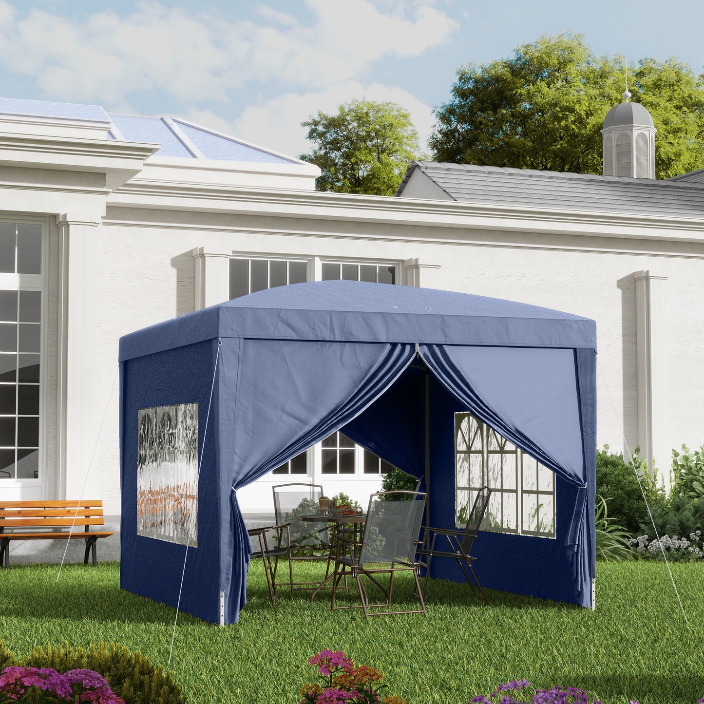 Outsunny 3x3(m) Pop-Up Gazebo, with Curtain Walls and Windows, Blue