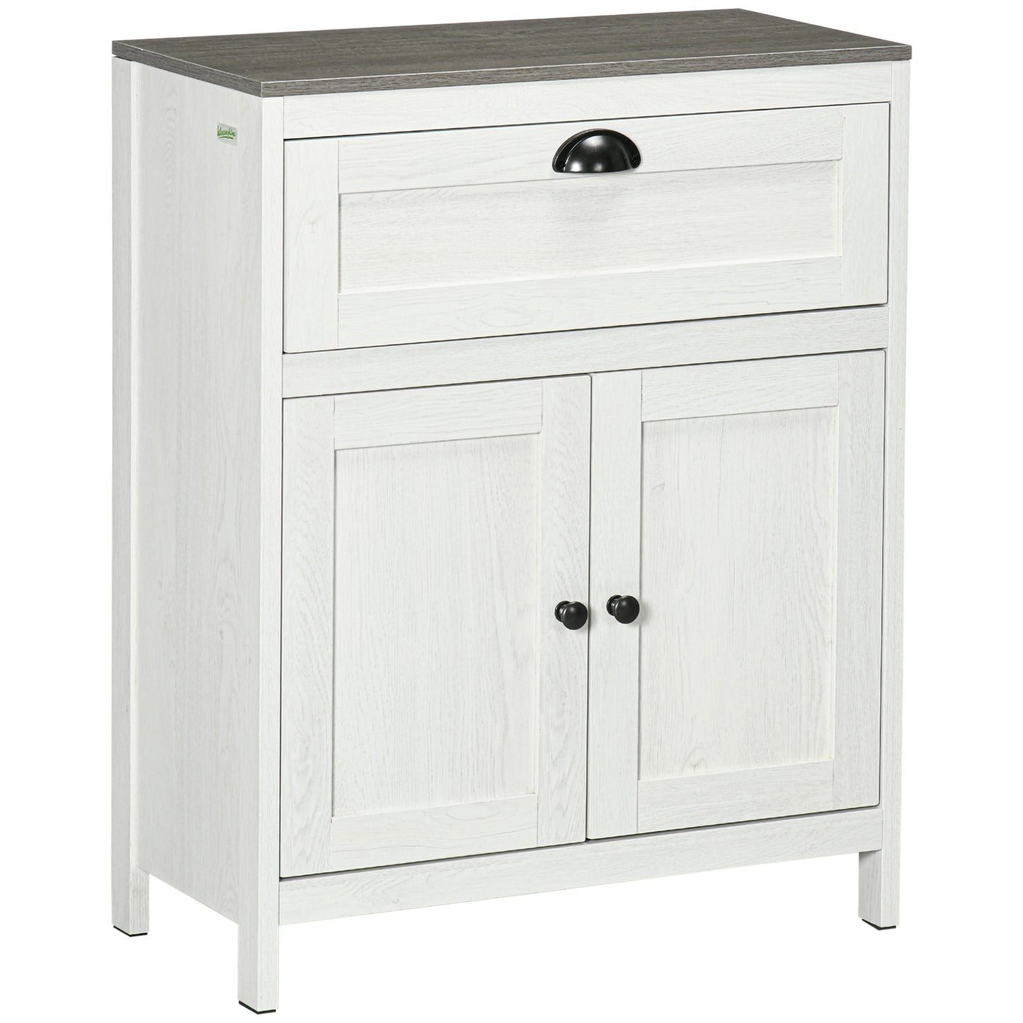 Photo of kleankin Bathroom Floor Cabinet, Freestanding Storage Cupboard with Drawer, Double Door Cabinet and Adjustable Shelf, White in White colour on a white background