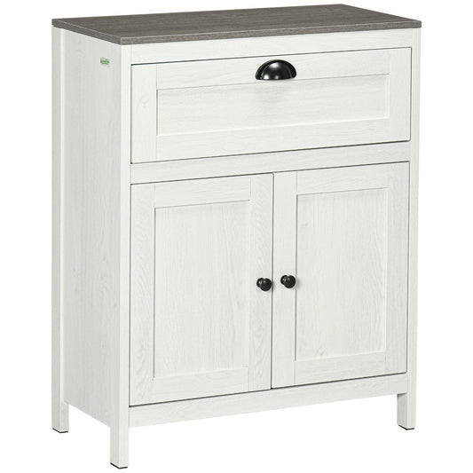 Photo of kleankin Bathroom Floor Cabinet, Freestanding Storage Cupboard with Drawer, Double Door Cabinet and Adjustable Shelf, White in White colour on a white background