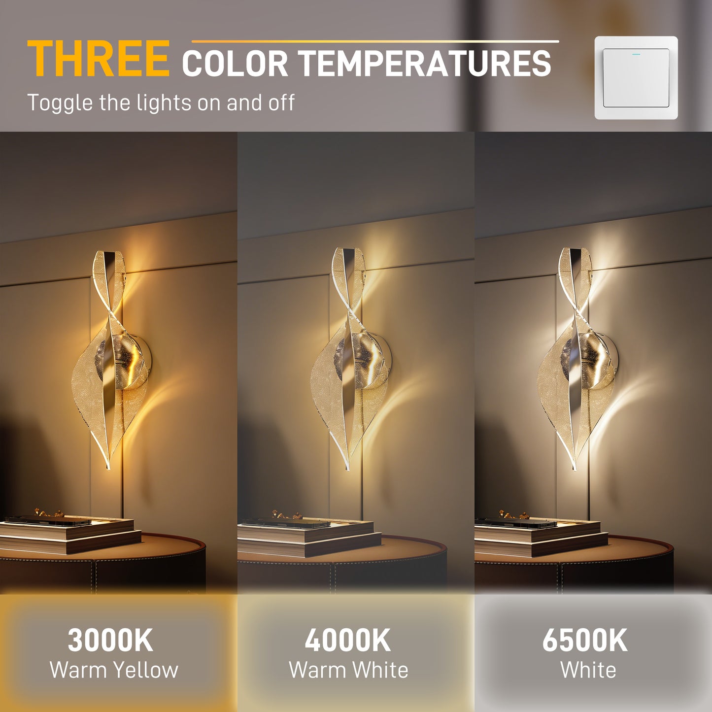 HOMCOM Led Wall Lamp 2 Pack, 13W Modern Indoor Spiral Wall Light, Colour Temperature Adjustable 3000K/4000K/6500K, for Bedroom, Living Room, Hallway, Stairs, Silver Tone