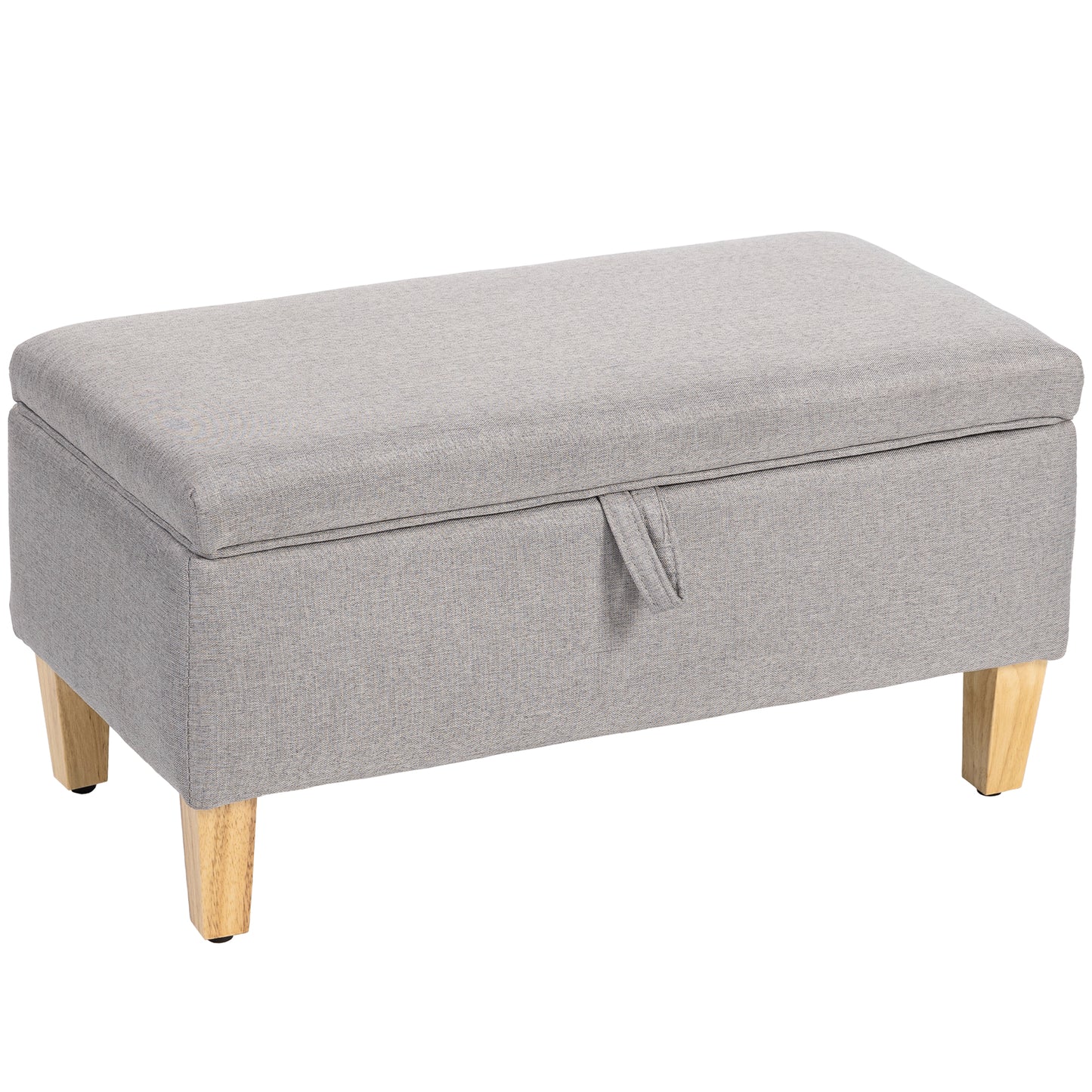Photo of HOMCOM 30L Linen Storage Ottoman Padded Footstool with Rubberwood Legs for Storage Box, Bed End, Shoe Bench, Seating, Light Grey in Grey colour on a white background