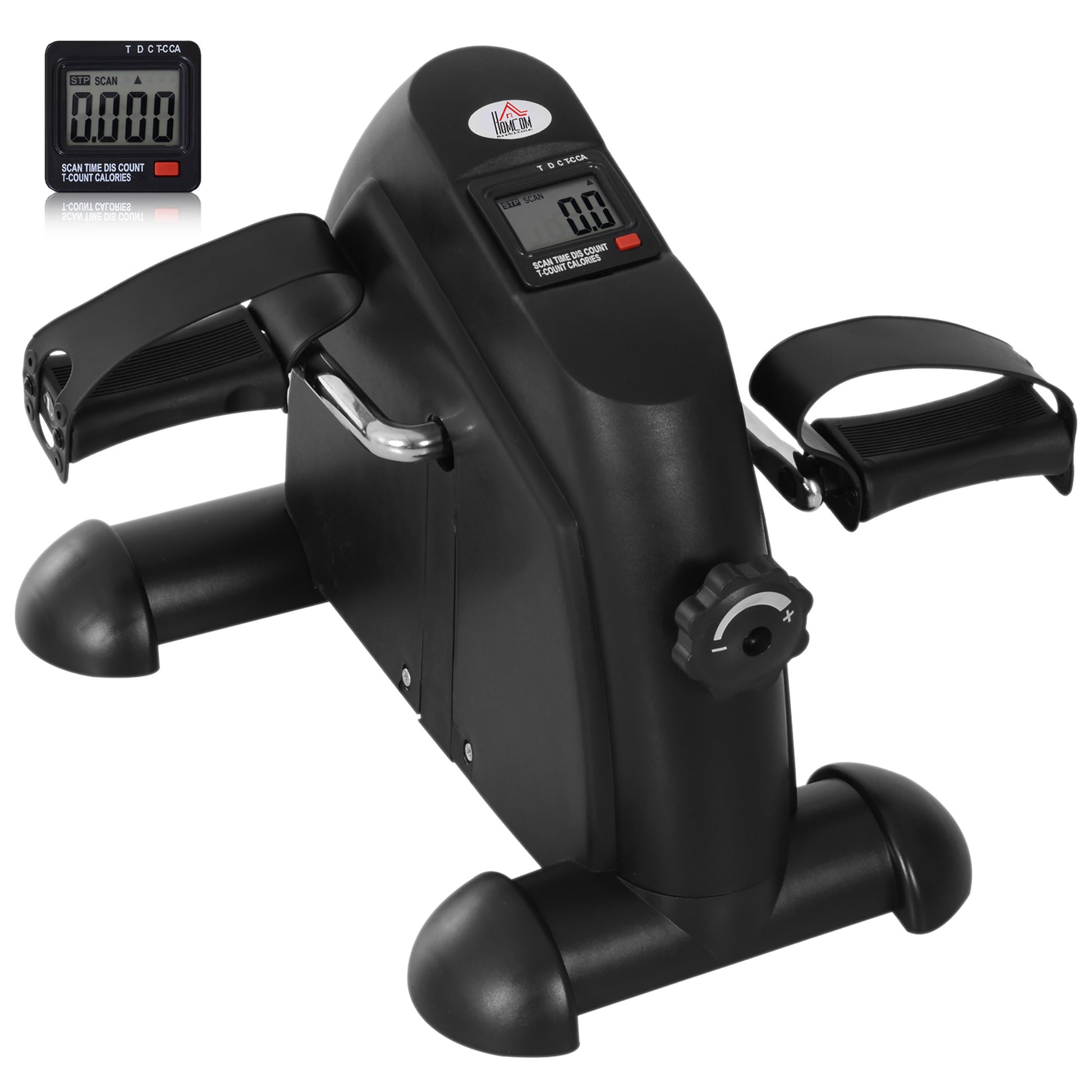Photo of HOMCOM Mini Exercise Bike, Portable Pedal Exerciser, Under Desk Bike with LCD Display for Legs and Arms Training, Black in Black colour on a white background