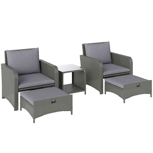 Photo of Outsunny Five Piece Rattan Garden Furniture Set with 2-Tier Coffee Table and Ottomans - Grey in Grey colour on a white background