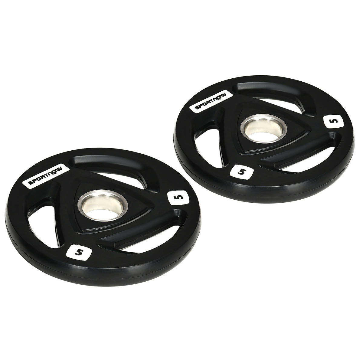 Photo of SPORTNOW Two 5kg Olympic Weight Plates, Tri-Grip Rubber-Coated Barbell Weights, with 5cm Holes, for Home, Gym, Office in Office colour on a white background