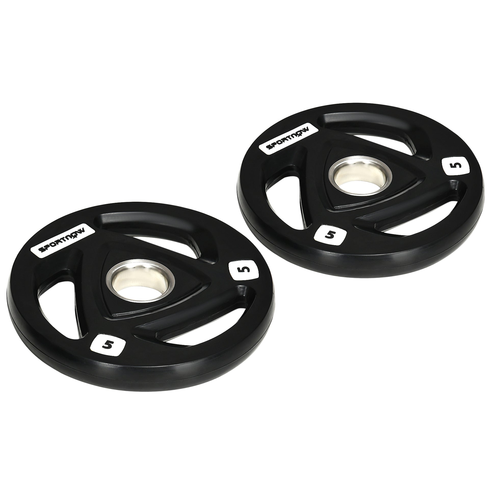 Photo of SPORTNOW Two 5kg Olympic Weight Plates, Tri-Grip Rubber-Coated Barbell Weights, with 5cm Holes, for Home, Gym, Office in Office colour on a white background