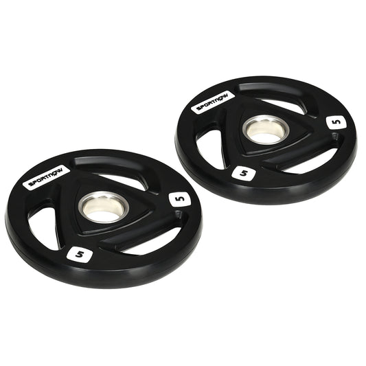 Photo of SPORTNOW Two 5kg Olympic Weight Plates, Tri-Grip Rubber-Coated Barbell Weights, with 5cm Holes, for Home, Gym, Office in Office colour on a white background