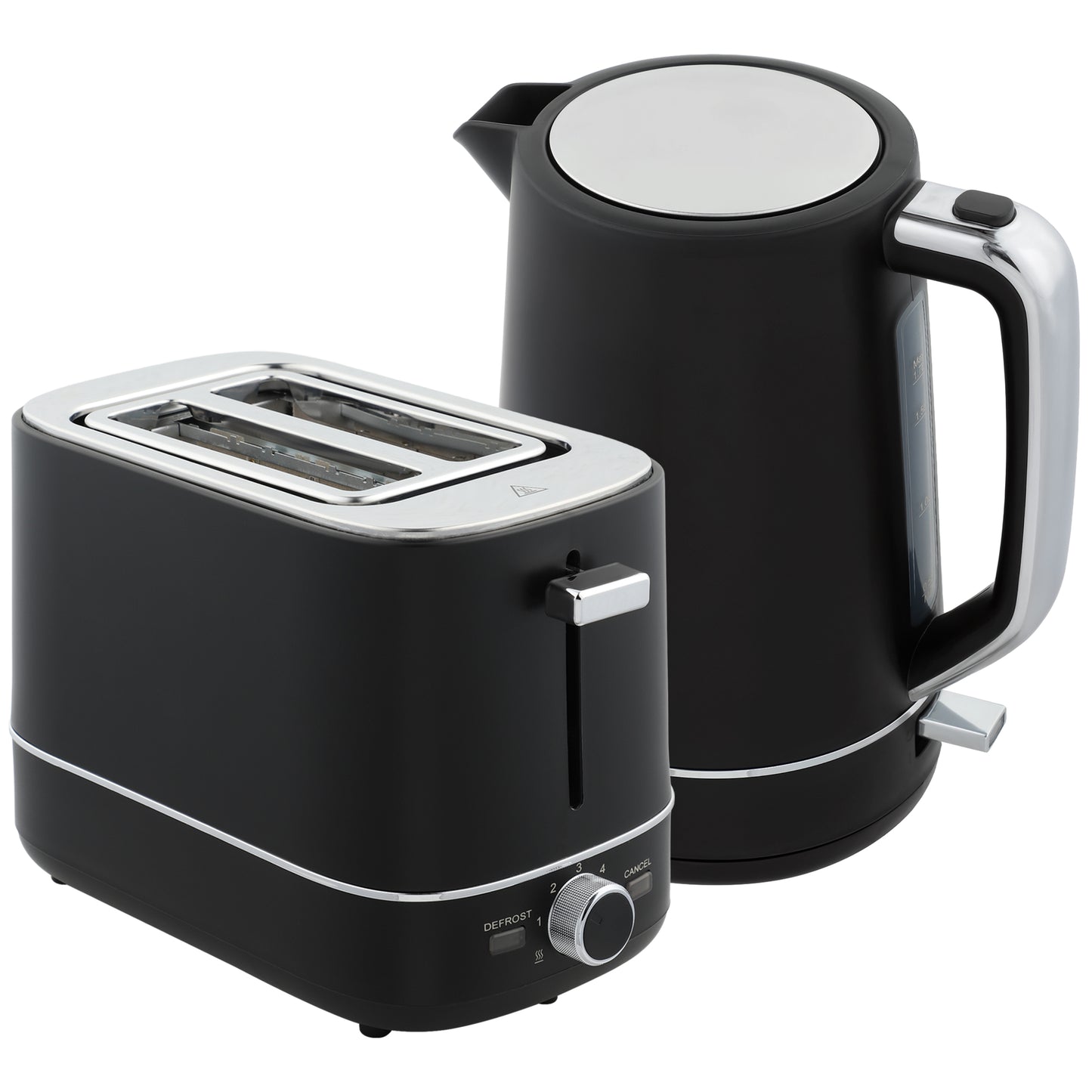 Photo of HOMCOM Kettle and Toaster Set, 1.7L 3000W Fast Boil Kettle & 2 Slice Toaster Kitchen Set with 6 Level Browning Controls, Defrost, Reheat, Black in Black colour on a white background