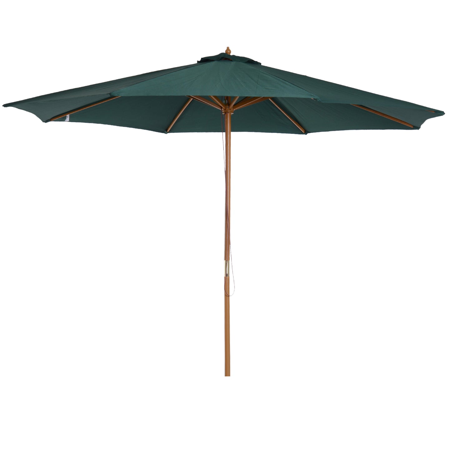 Photo of Outsunny 3(m) Wooden Patio Umbrella, Pulley Operated Garden Parasol with Rope Pulley Mechanism and 8 Ribs, Dark Green in Green colour on a white background