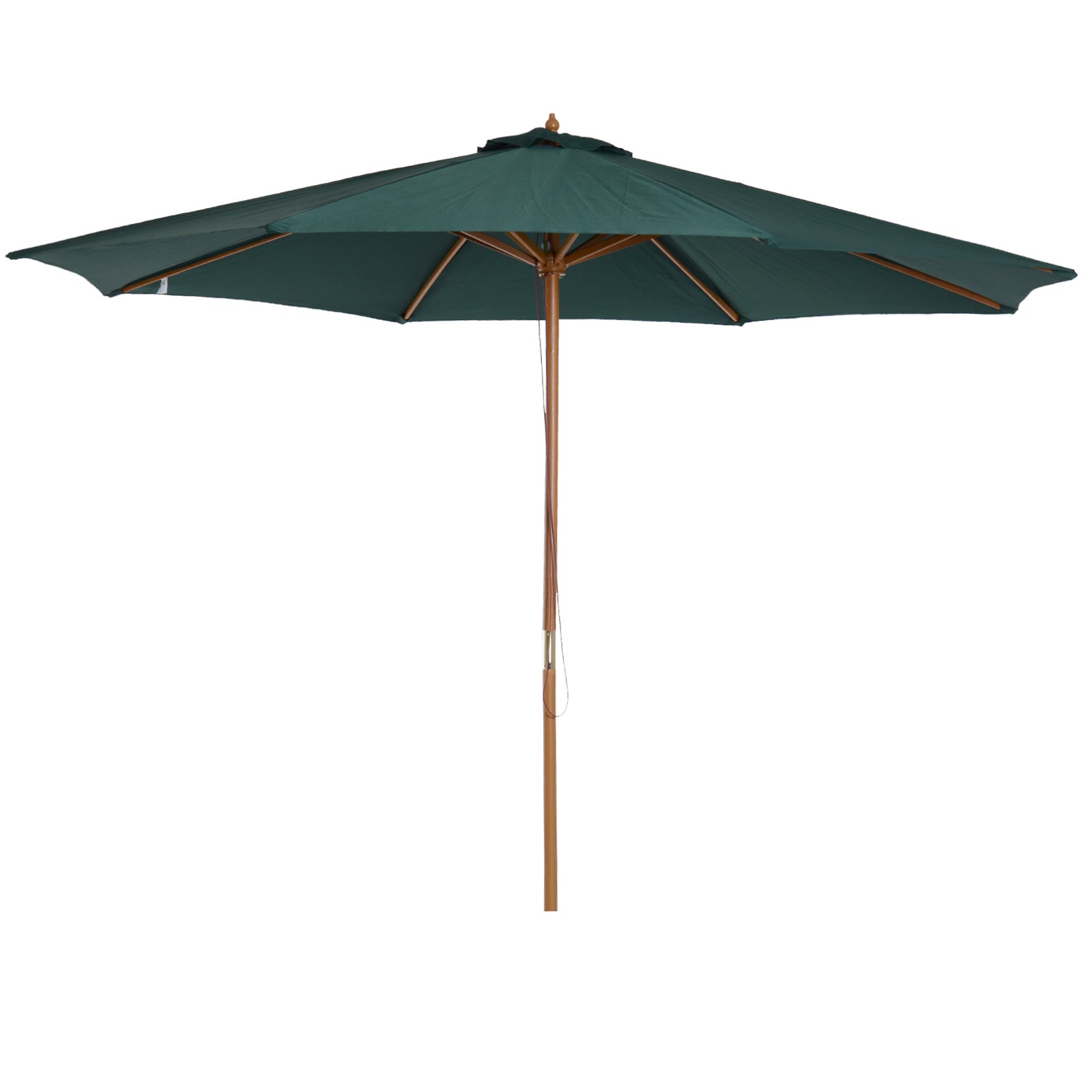 Photo of Outsunny 3(m) Wooden Patio Umbrella, Pulley Operated Garden Parasol with Rope Pulley Mechanism and 8 Ribs, Dark Green in Green colour on a white background