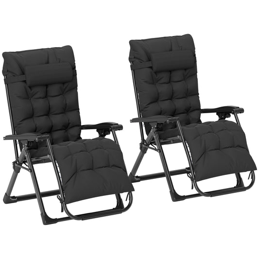 Photo of Outsunny 2 Piece Reclining Zero Gravity Sun Loungers with Cushions, Black in Black colour on a white background