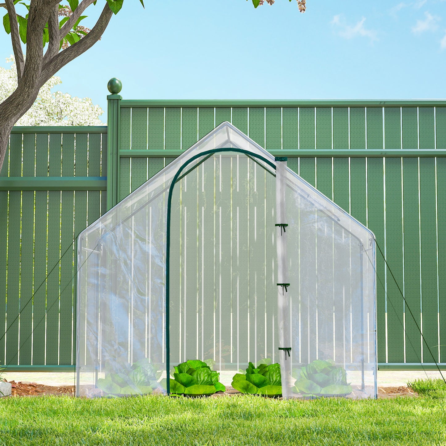 Outsunny Walk In Tomato Greenhouse Garden Outdoor Mini Greenhouse Flower Planter Steel Frame with Zipped Door & Window, PVC Cover, 180 x 100 x 168CM, Clear