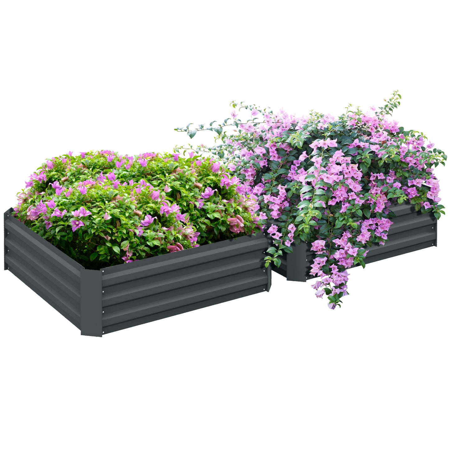Photo of Outsunny Set of 2 291L Raised Garden Bed, Elevated Galvanised Planter Box for Flowers, Herbs, 100x100x30cm, Dark Grey in Grey colour on a white background