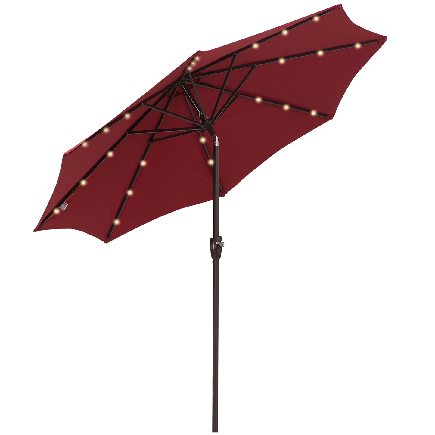 Photo of Outsunny Φ2.7m Garden 24 LED Light Parasol Solar Outdoor Tilt Sun Umbrella Patio Club Party Event Manual Sun Shade w/ Hand Crank and 8 Ribs, Red in Red colour on a white background