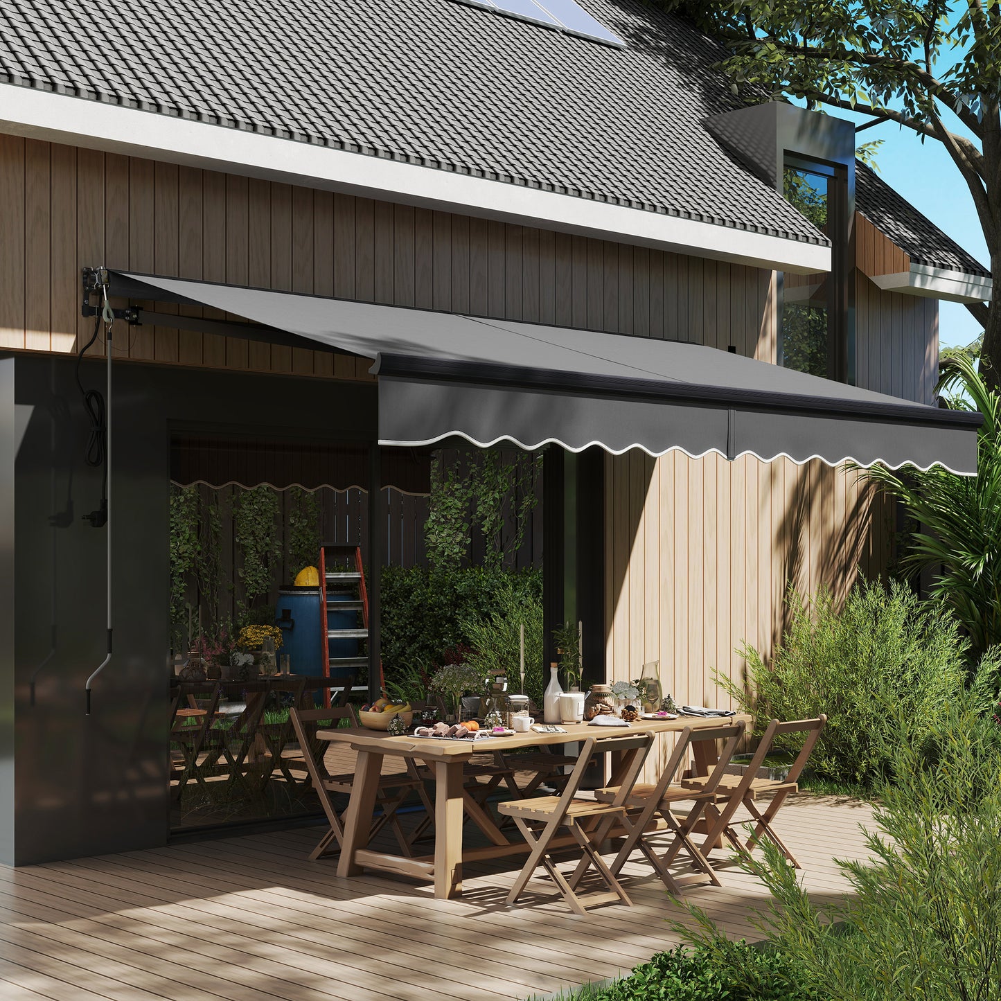 Outsunny 3.5 x 3m Electric/Manual Awning, with Remote - Dark Grey