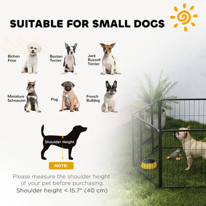 PawHut black dog playpen shown with small dogs and a 40 cm shoulder-height guide