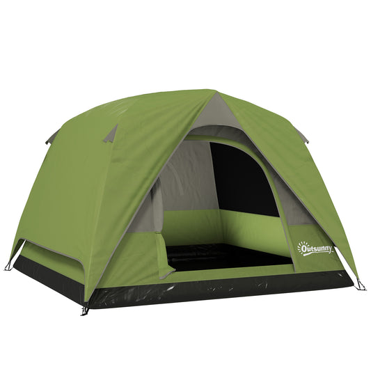 Photo of Outsunny 3-4 Person Camping Tent, Easy Set Up Waterproof Dome Tent with Sewn-in Groundsheet, Mesh Windows, Pocket and Hook for Camping, Hiking, Backpacking, Olive Green and Grey in Grey colour on a white background