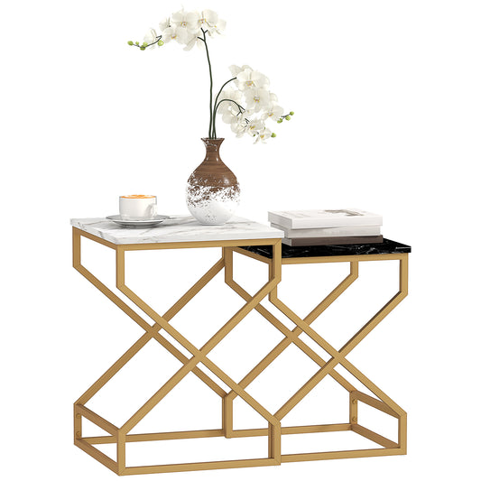 Photo of HOMCOM Set of Two Marble-Effect Nesting Tables in Tables colour on a white background