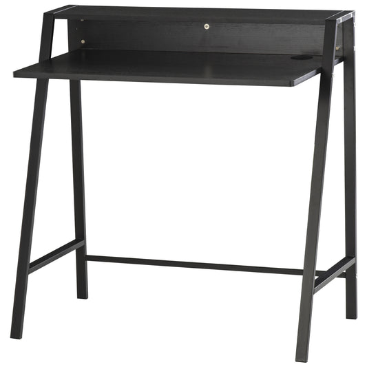 Photo of HOMCOM Writing Desk Computer Table Home Office PC Laptop Workstation Storage Shelf 84L x 45W cm Black in Black colour on a white background